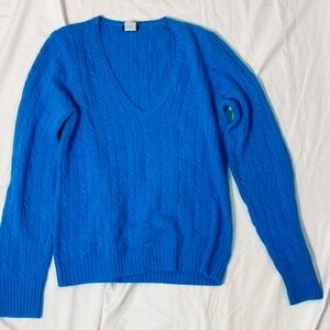 J. Crew Cashmere Sweater M Blue V-Neck Cable knit